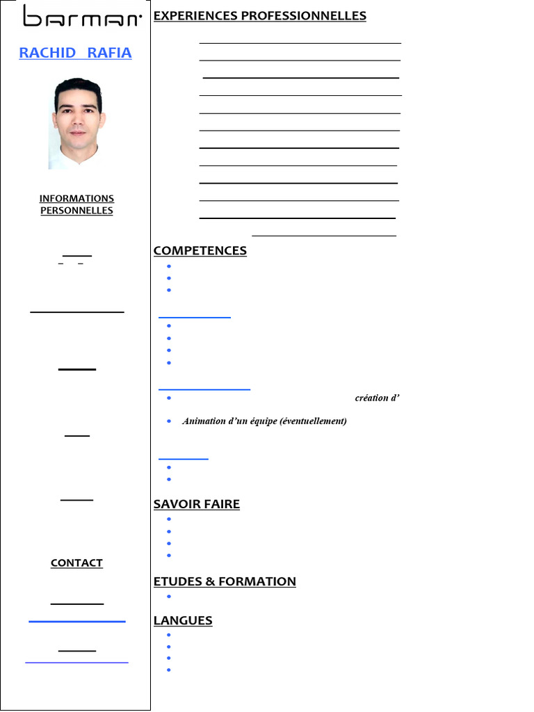 CV RACHID RAFIA Barman 2024-1 - Copie | PDF