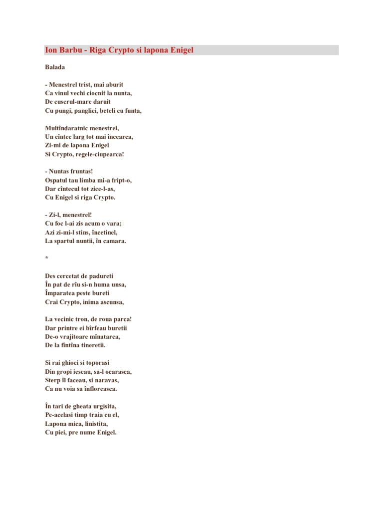 Ion Barbu-Riga Crypto Si Lapona Enigel Poezie | PDF