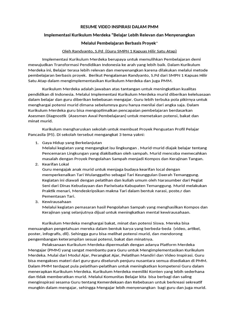 Resume Video Inspirasi Dalam Pmm Randy Pdf
