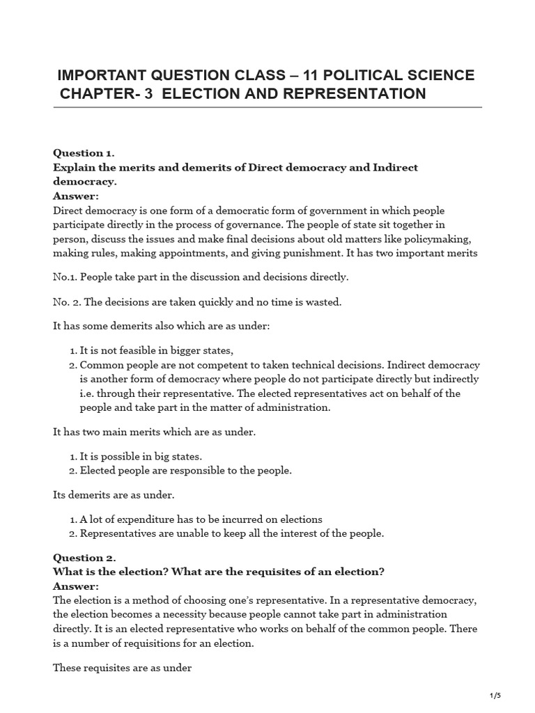 Chapter 3 (Election and Representation) | PDF