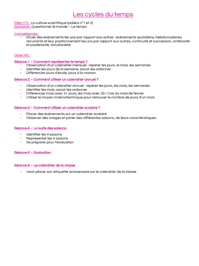 Fiche de Prep Cycles Du Temps | PDF