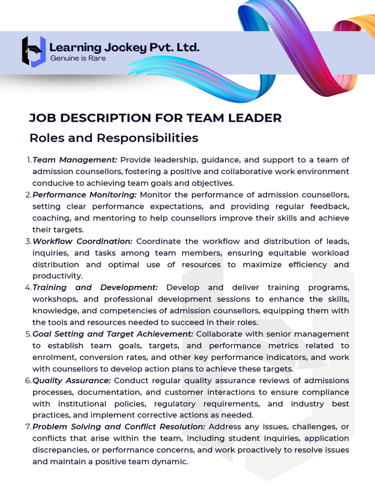 JD Team Leader | PDF