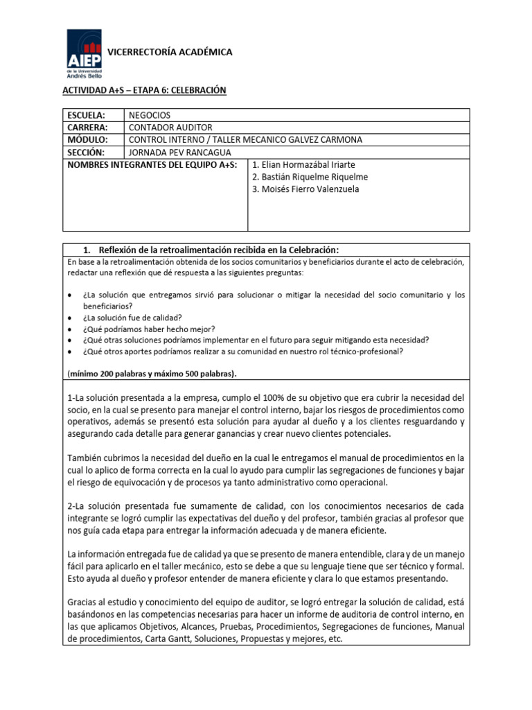 Reflexiones sobre Control Interno en Talleres | PDF | Auditoría