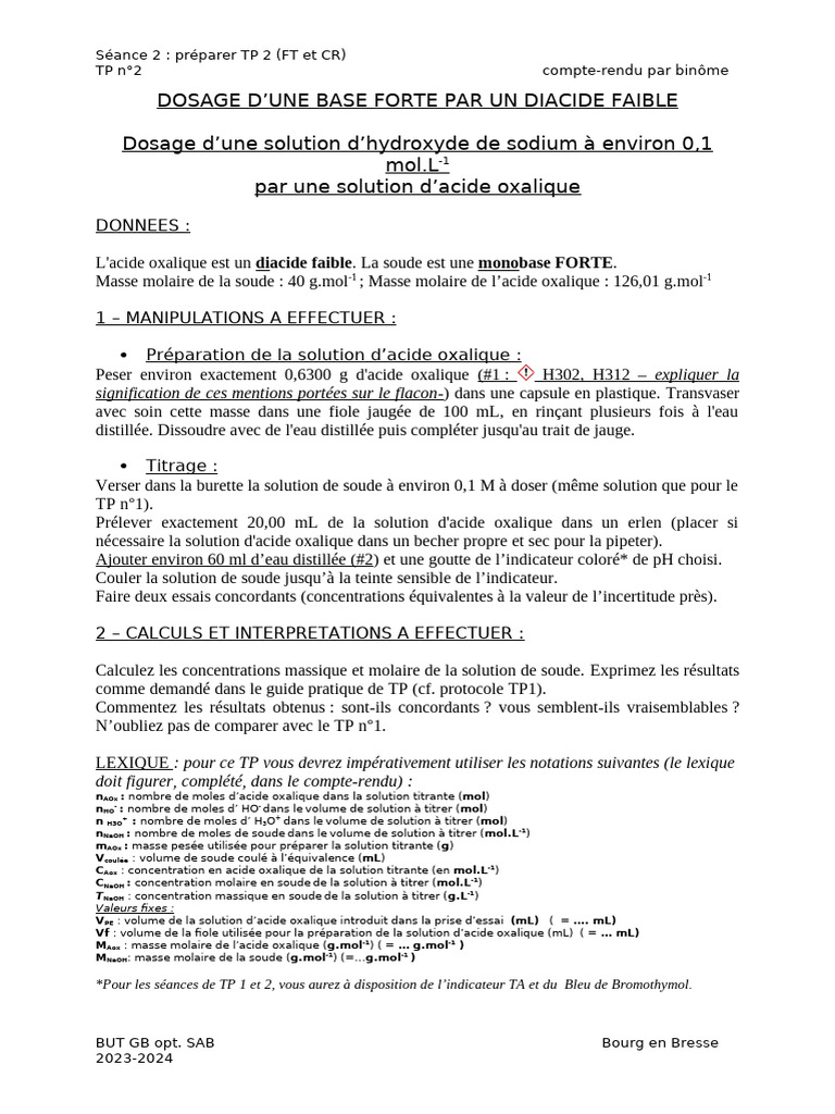Protocole TP 2 2023 2024 | PDF