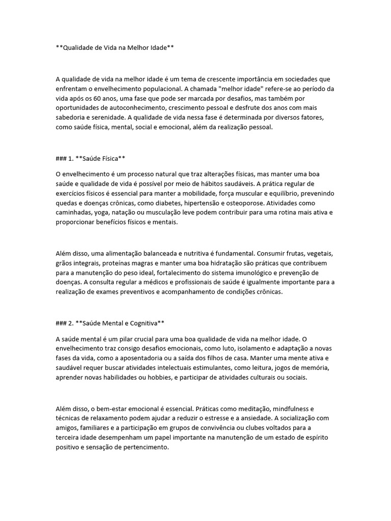 Qualidade de Vida na Melhor Idade | PDF | Envelhecimento | Autoajuda