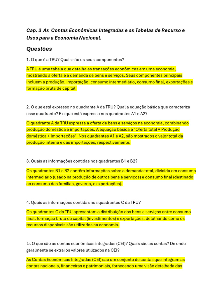 A TRU (Tabela de Recursos e Usos) É Uma Tabela Que Detalha A | PDF