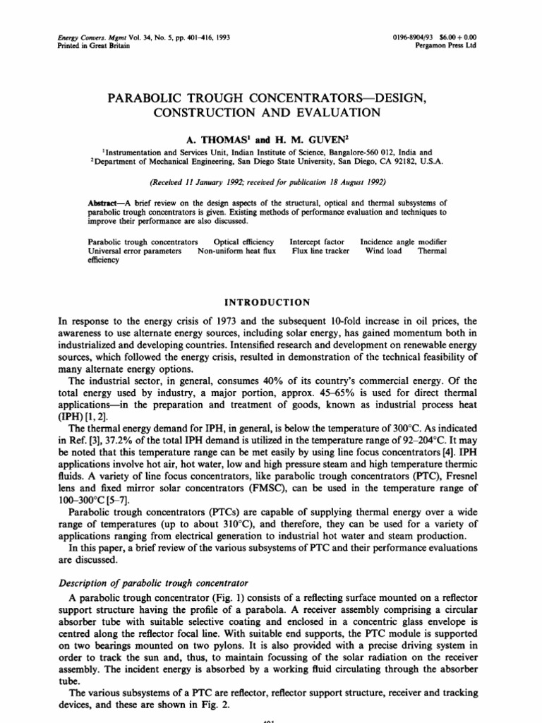 Parabolic Trough Concentrator Design Guide | PDF | Heat Transfer | Heat