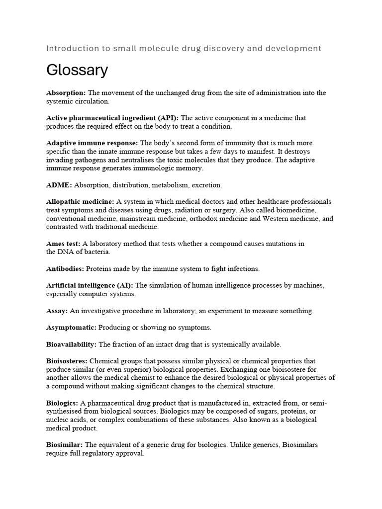 Introduction To Small Molecule Drug Discovery & Development - Glossary ...