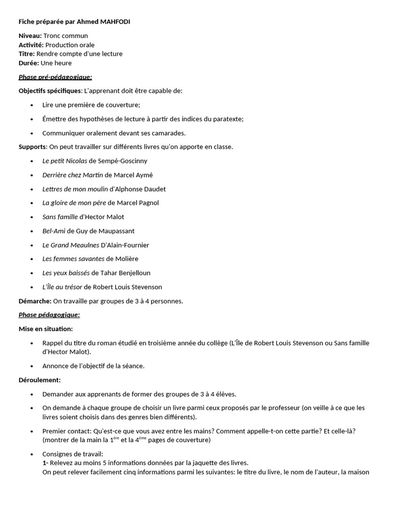 Rendre Compte D'une Lecture | PDF