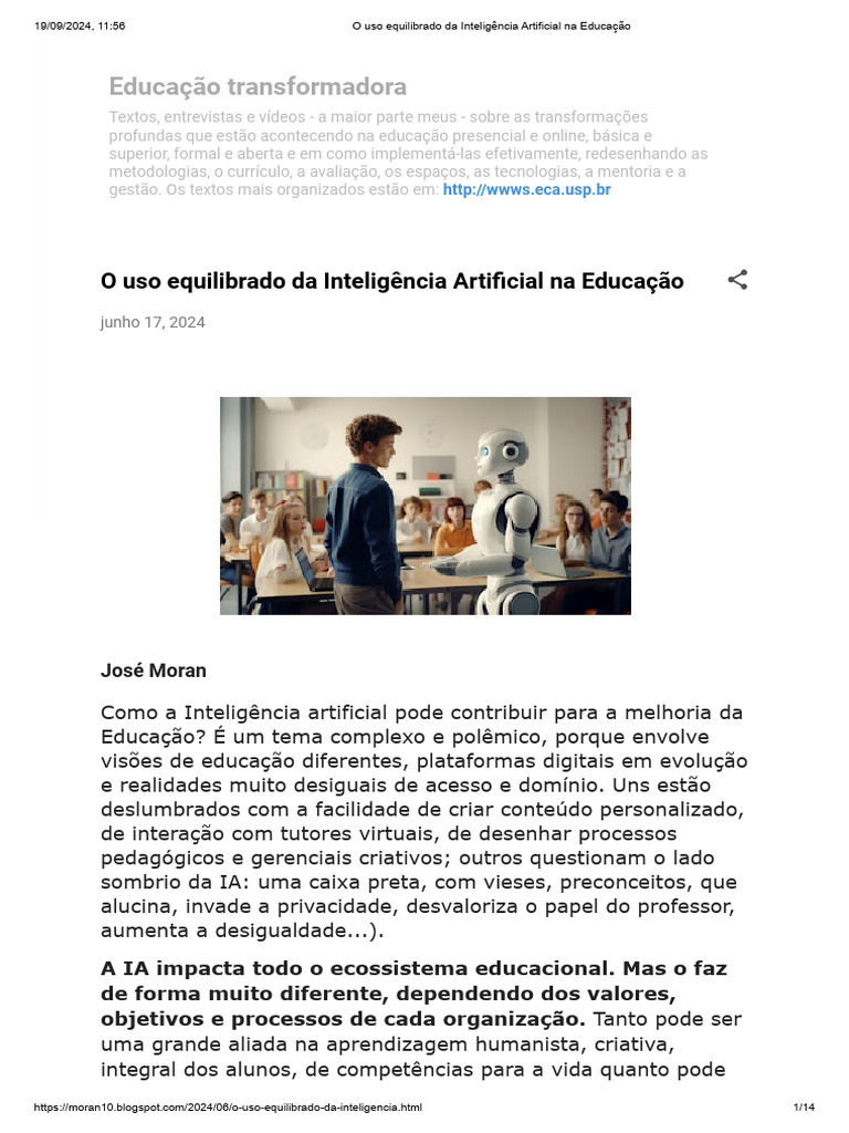 O Uso Equilibrado Da Inteligência Artificial Na Educação | PDF