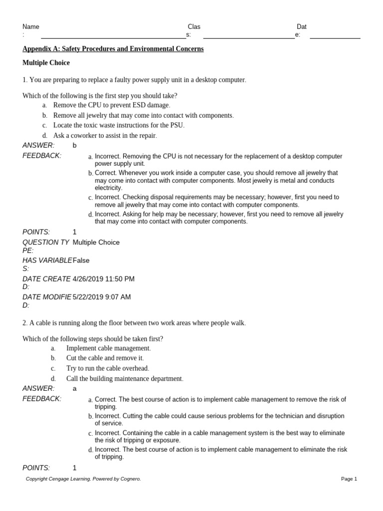 Appendix A Safety Procedures and Environmental Concerns | PDF
