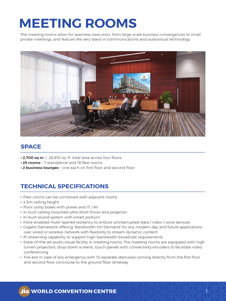 Jio World Convention Centre Meeting Rooms Factsheet | PDF