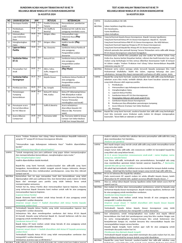 RUNDOWN ACARA MALAM TIRAKATAN HUT RI 49 setengah halaman PDF