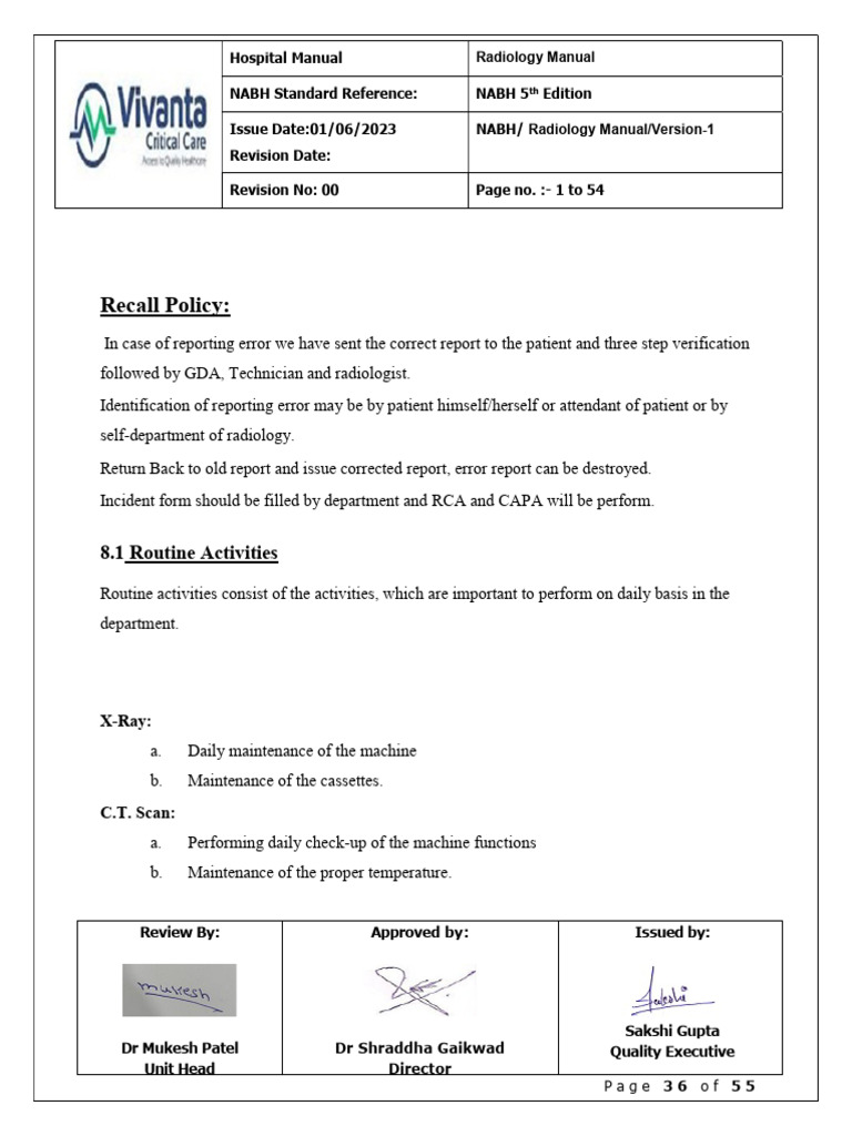 Recall Policy of Radiology | PDF