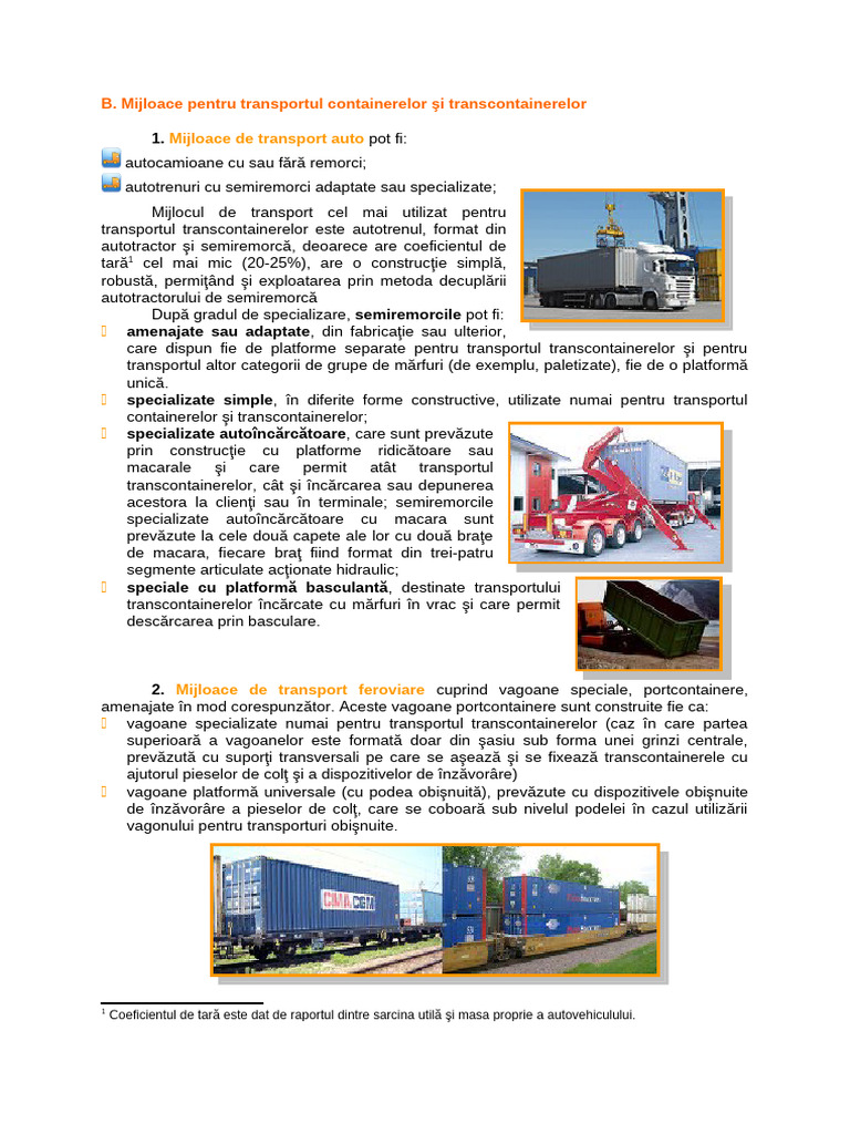 Fisa de Documentare M1 - MIJLOACE PT TRANSPORTUL CONTAINERELOR | PDF