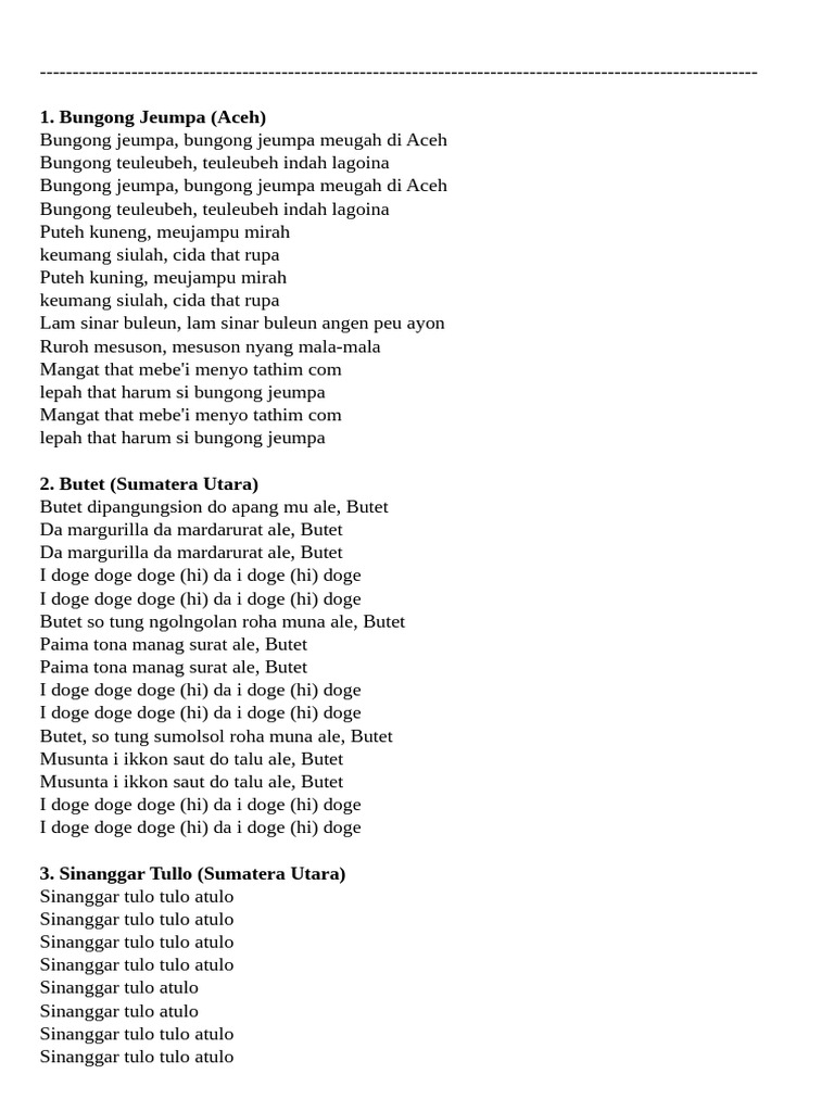 Lirik Lagu Nusantara - Tiara Kasih | PDF