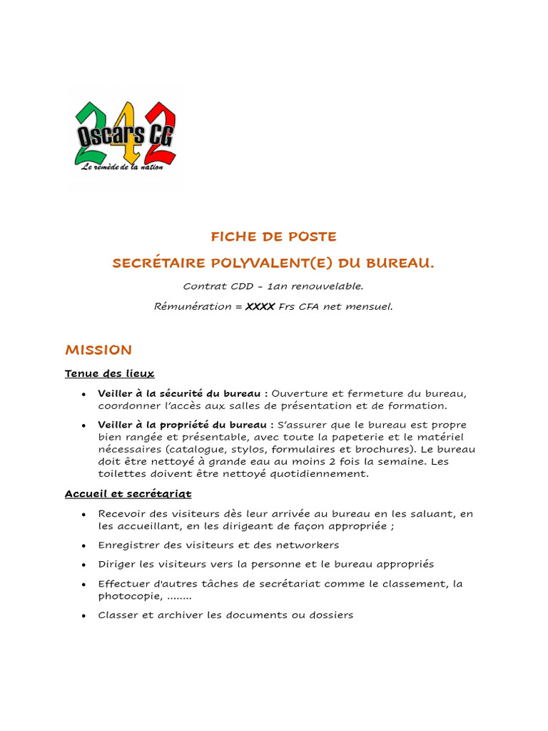 Fiche de Poste : Secrétaire Polyvalent(e) | PDF | Art