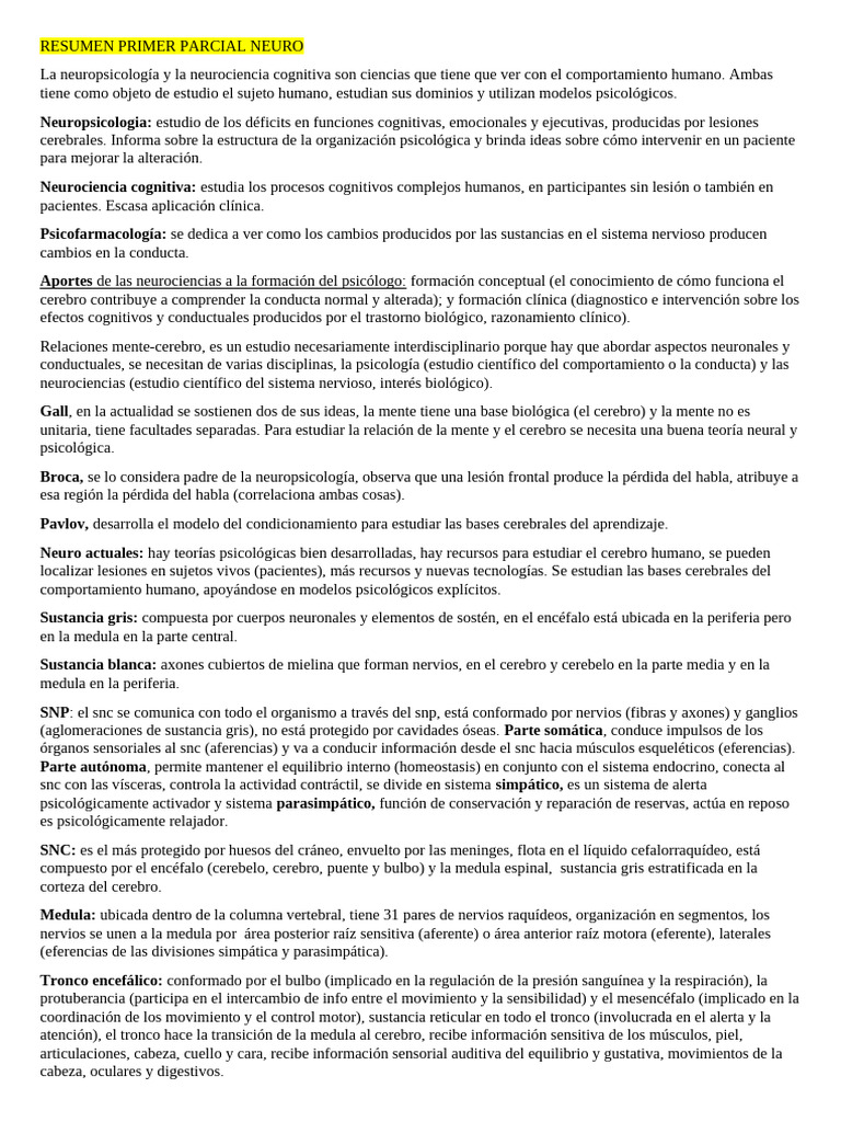 Resumen Primer Parcial Neuro | PDF | Sinapsis | Neurona