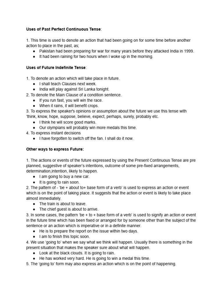 Past Perfect Continuous - Future Indefinite | PDF | Grammatical Tense ...
