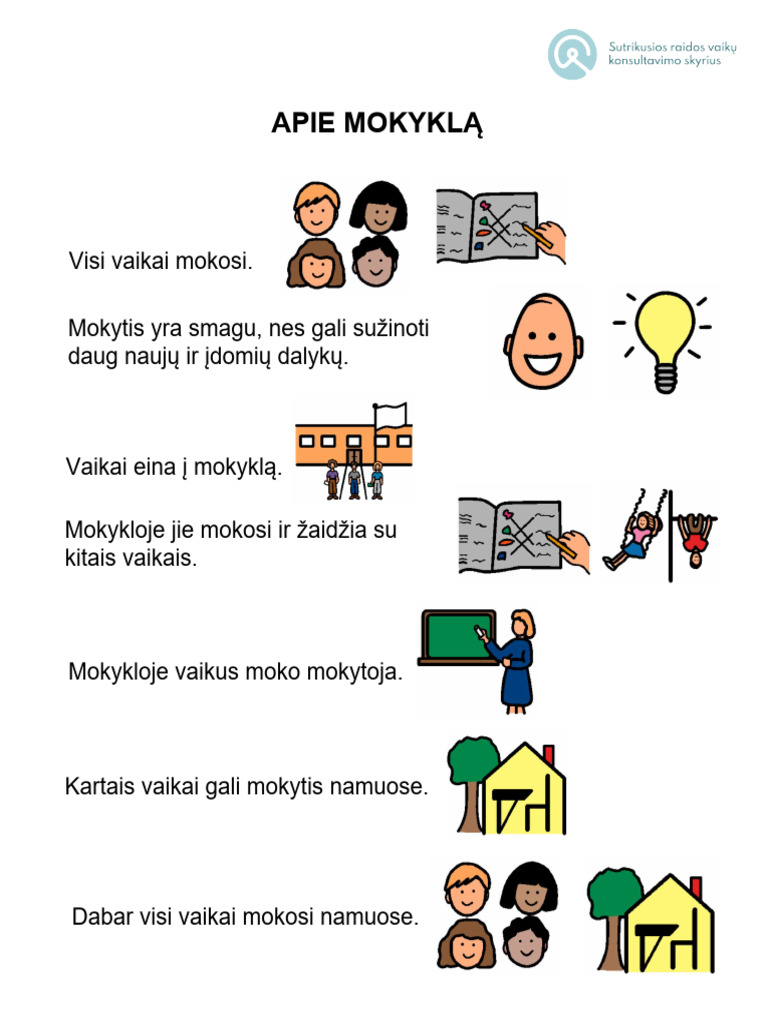 Socialinė-istorija-Apie-mokyklą-su-paveikslėliais | PDF