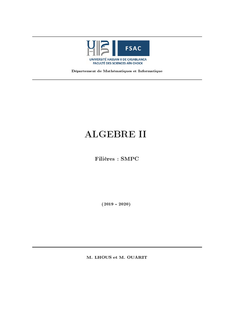 Cours Algebre II SMPC | PDF