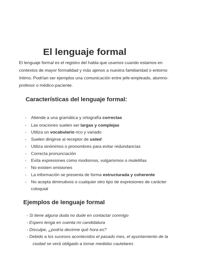 LENGUAJE FORMAL E INFORMAL | PDF
