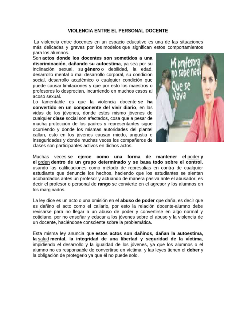 Violencia Entre El Personal Docente Pdf