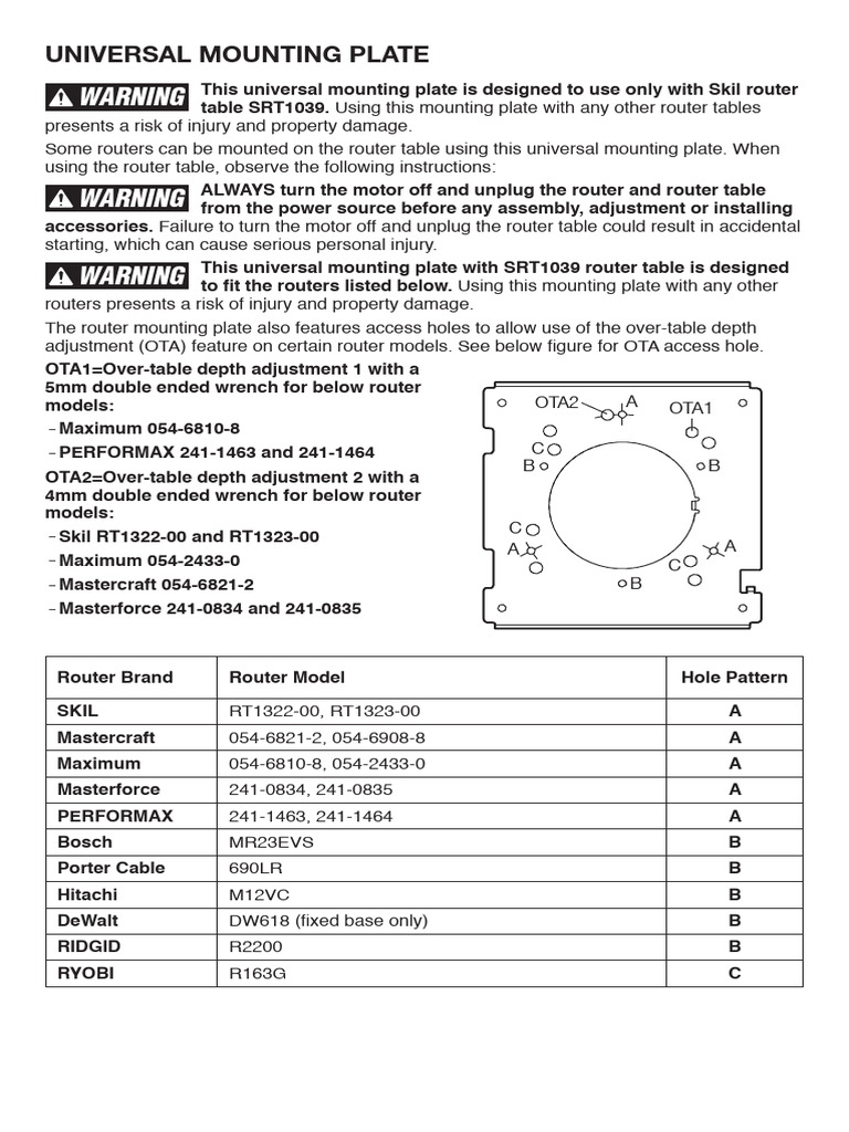 srt1039 Skil Router-Table 22-1208 Manual | PDF