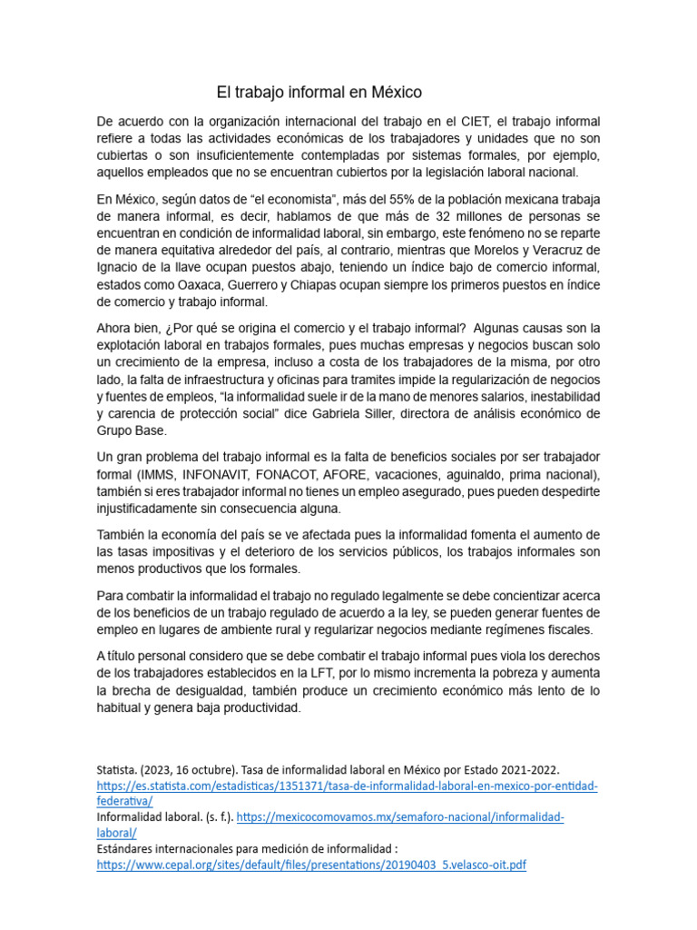 El trabajo informal en México | PDF