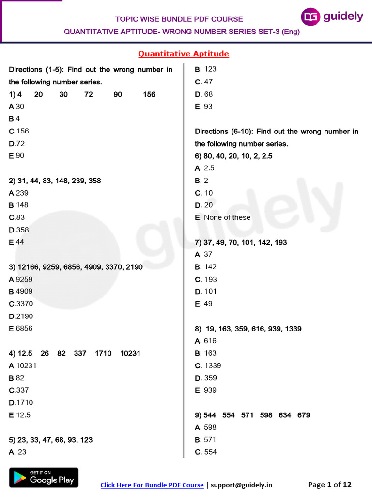 Wrong Number Series Set - 3 (Prelims) - 3202 | PDF