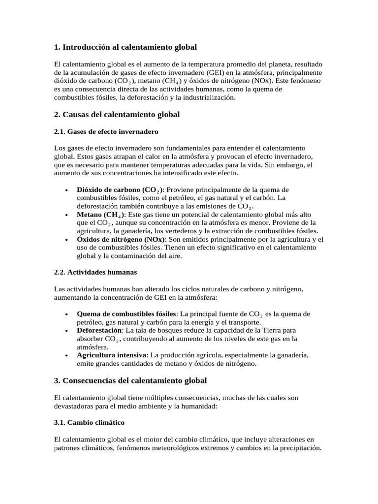 Causas y Efectos del Calentamiento Global | PDF | Gases de efecto ...