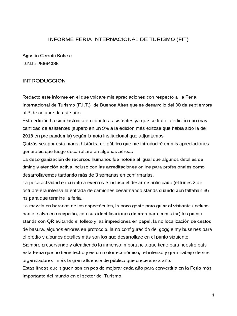 Informe Feria Internacional de Turismo | PDF