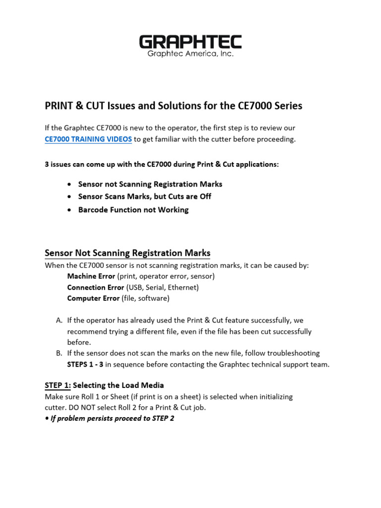 CE7000 Print & Cut Troubleshooting Guide | PDF | Barcode | Usb