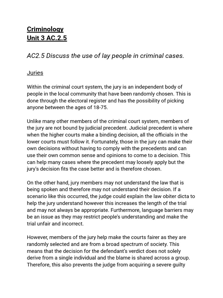 Role of Juries in Criminal Trials | PDF | Precedent | Law