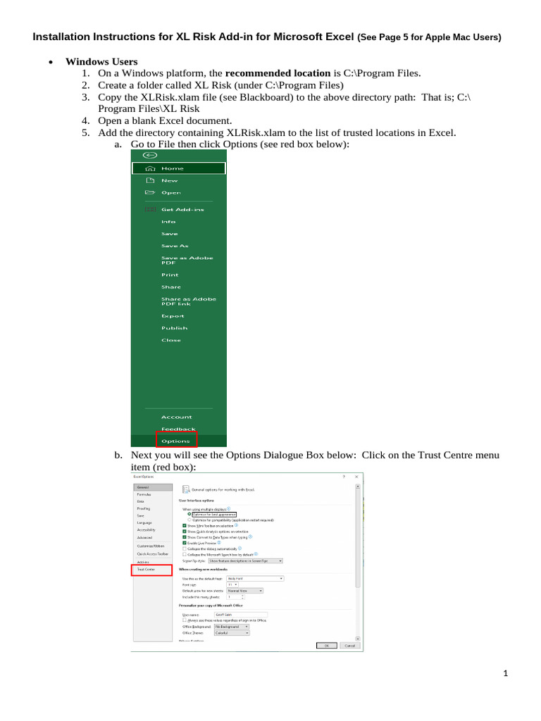 Installation Instructions For XL Risk Add-In | PDF