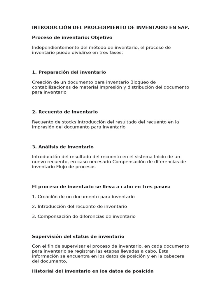 Introducci n del procedimiento de inventario en sap pdf