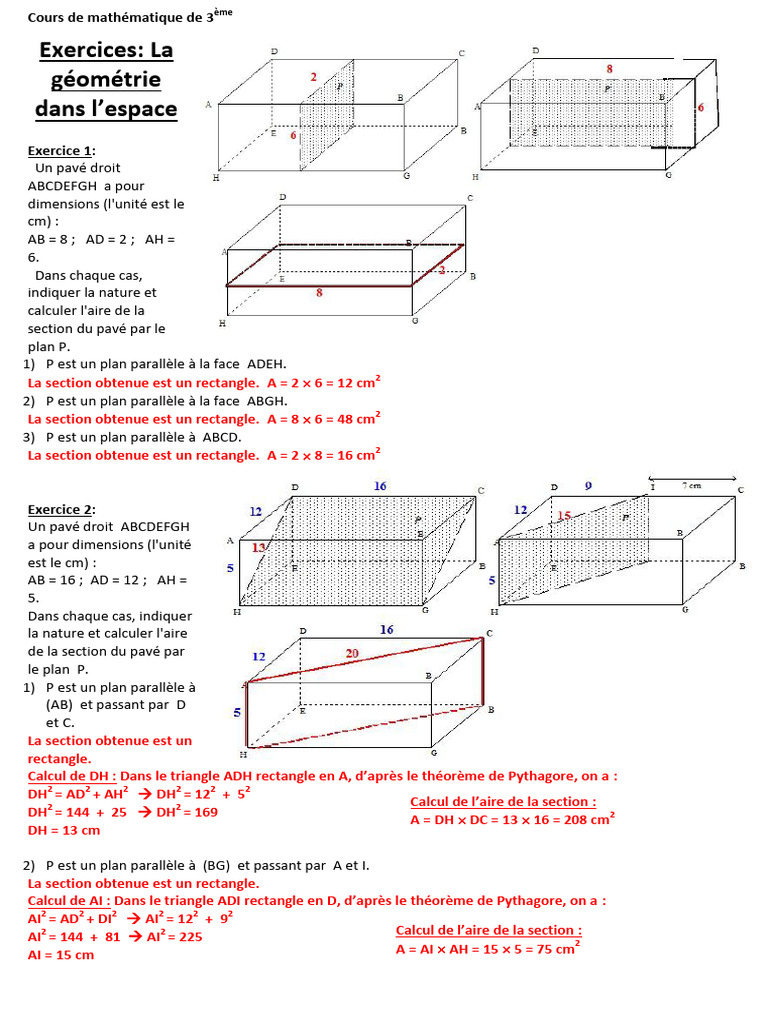 3eme-exercices-la-geometrie-dans-l-espace-correction | PDF
