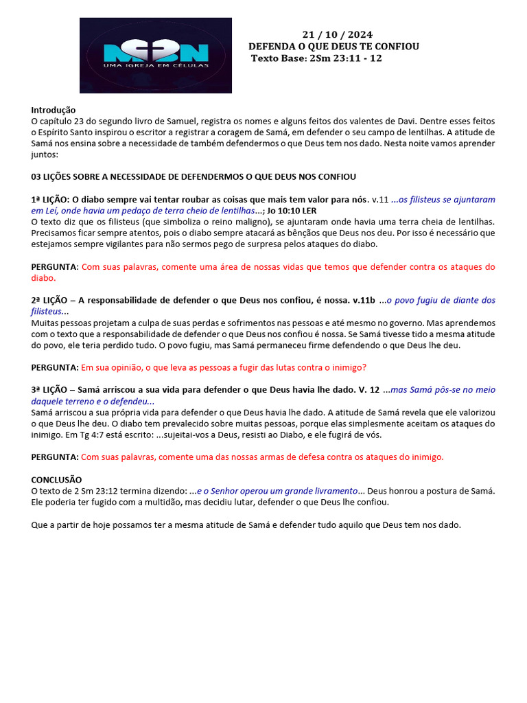 Defenda o Que Deus Te Confiou 21 10 24 | PDF