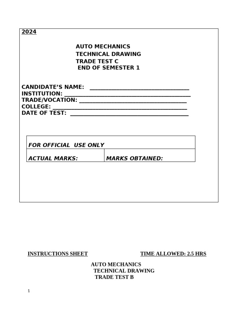 2024 Auto Mechanics Trade Test Guide | PDF | Circle | Screw