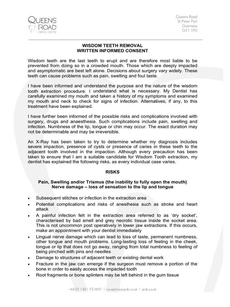 QRDC Wisdom Tooth Extraction Consent - 240313 - 103441 | PDF