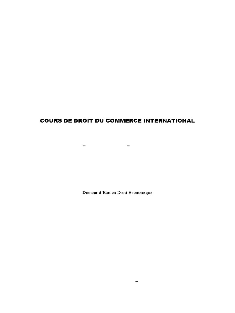 Cours de Droit du Commerce International | PDF | Loi internationale | État