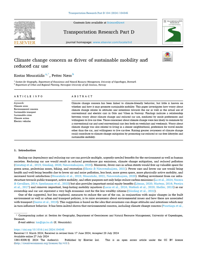 Climate Change Concern As Driver of Sust - 2024 - Transportation ...