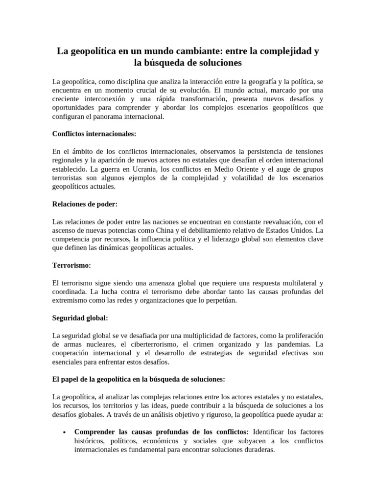 La Geopolítica en Un Mundo Cambiante | PDF