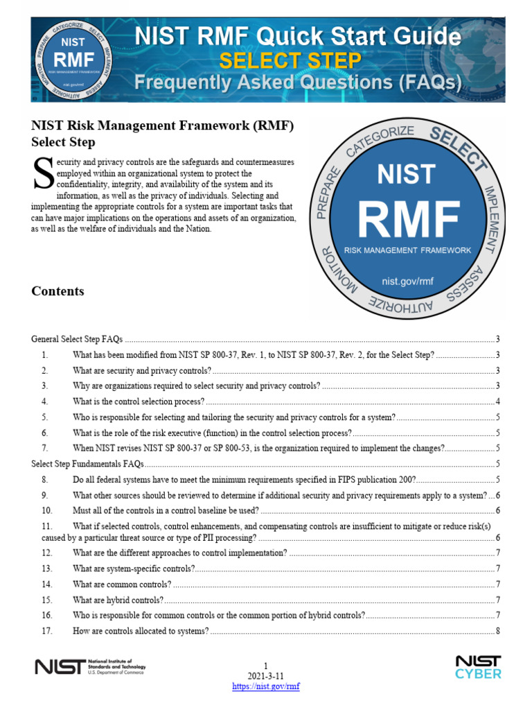 Nist Rmf Select Step-faqs | PDF