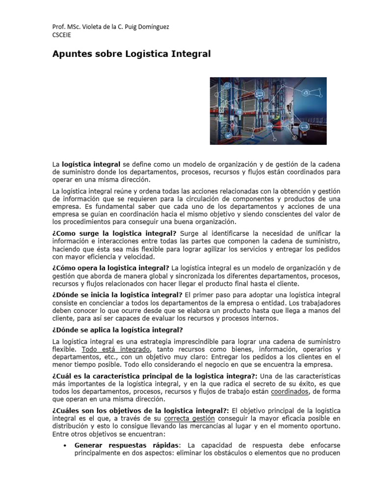 Tema 1. Apuntes Sobre Logística Integral | PDF