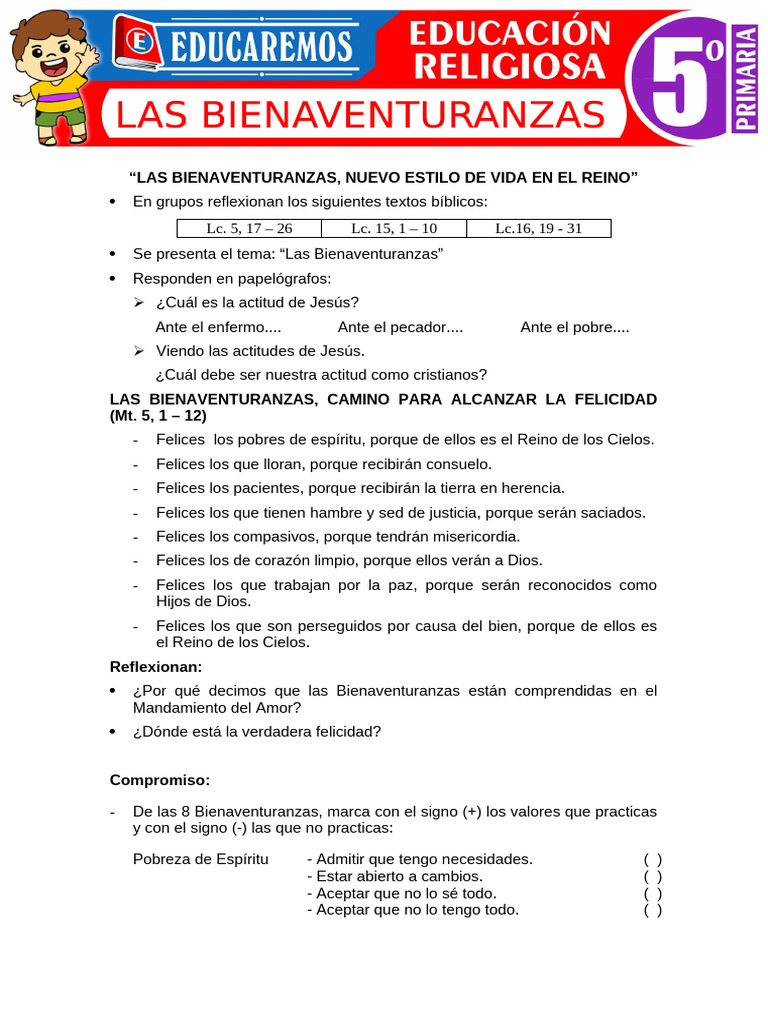 Bienaventuranzas: Camino a la Felicidad | PDF | Bienaventuranzas ...