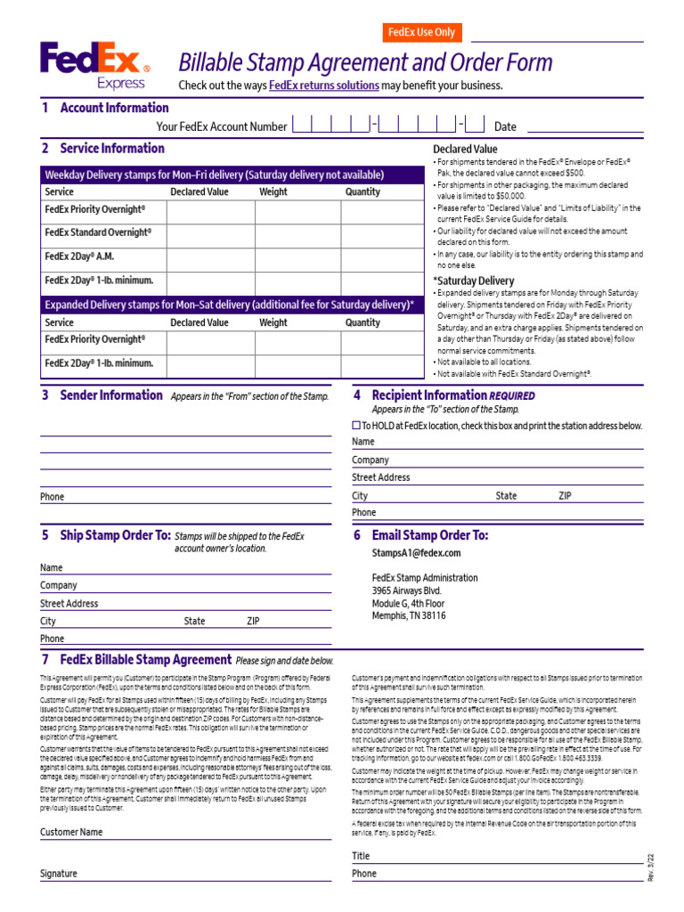 FedEx Billable Stamp Order Form | PDF | Fed Ex