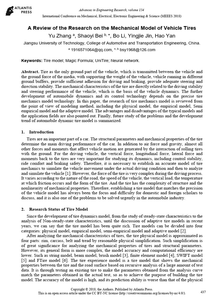 A Review of The Research On The Mechanical Model of Vehicle Tires | PDF