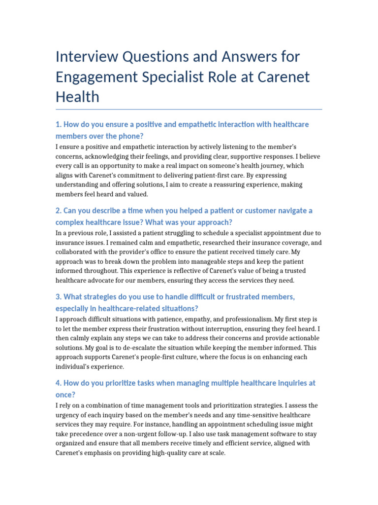 Engagement Specialist Interview Questions and Answers | PDF