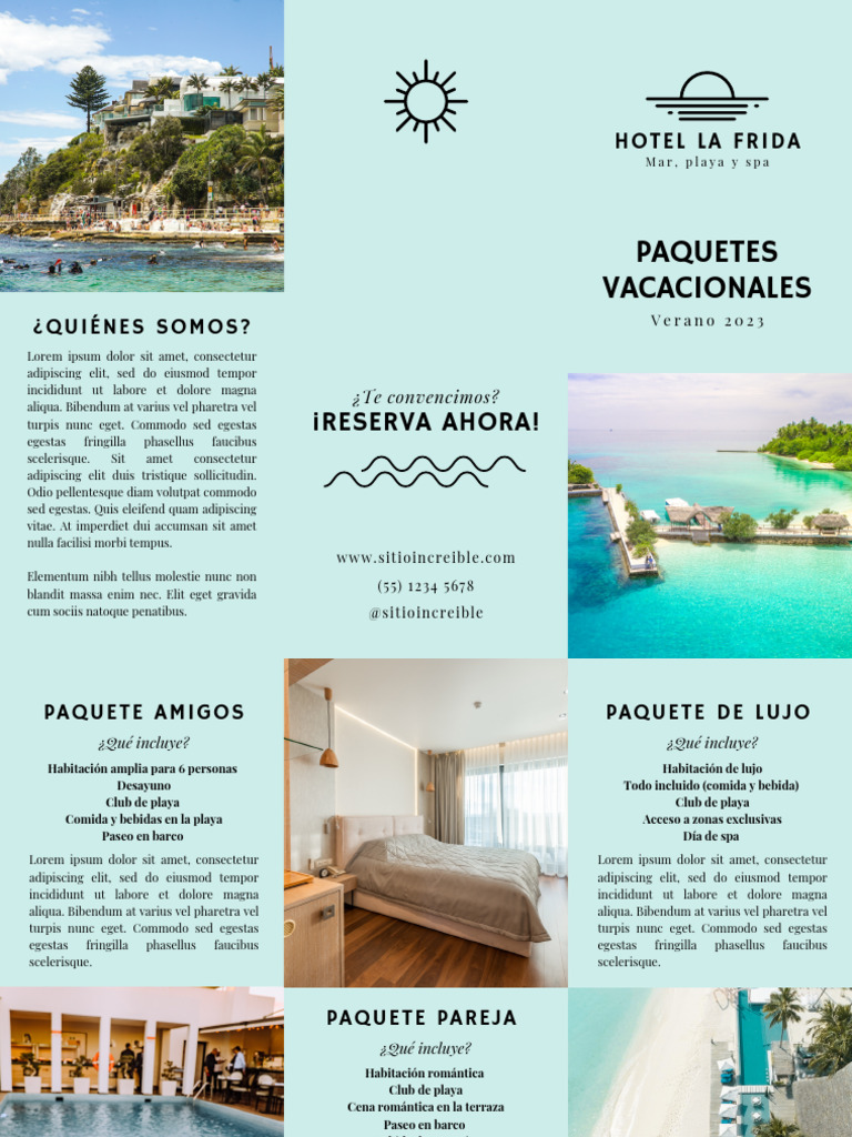 Folleto Tríptico Hotel de Playa Elegante Azul | PDF
